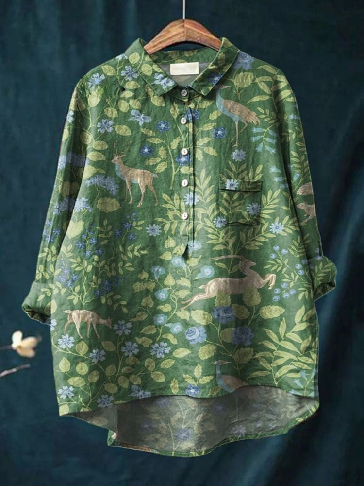 Olivia | Botanical Print Forest Shirt