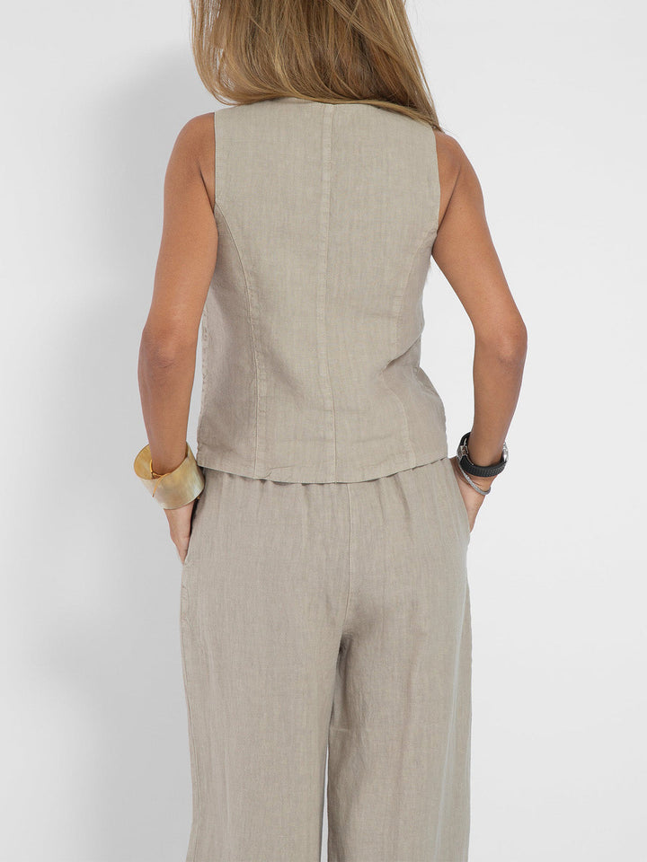 Aira - Button-Up Vest and Wide-Leg Trouser Ensemble