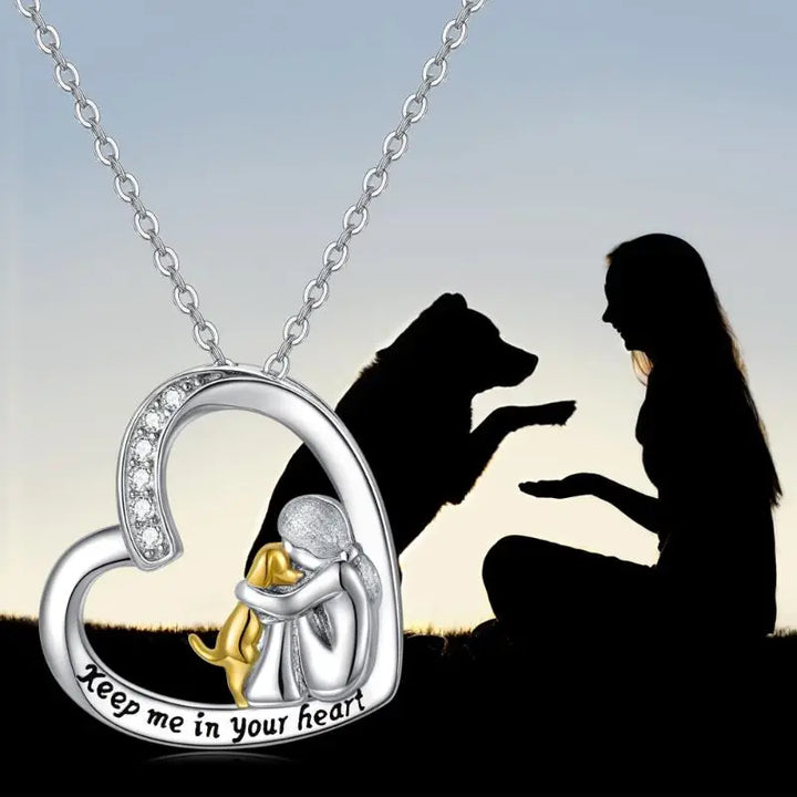 925 Sterling Silver Necklace – Heart and Dog Motif Adorned with Zirconia