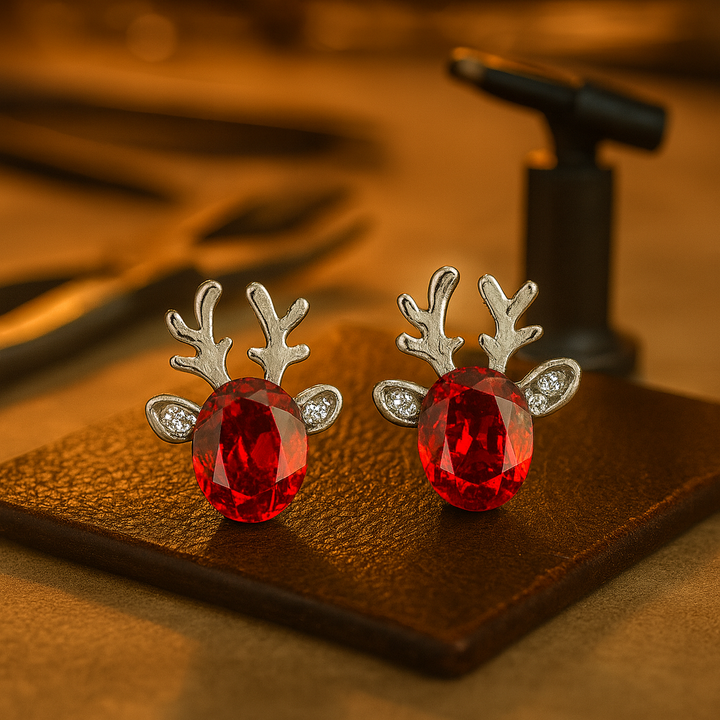 Holiday Reindeer Crystal Stud Earrings