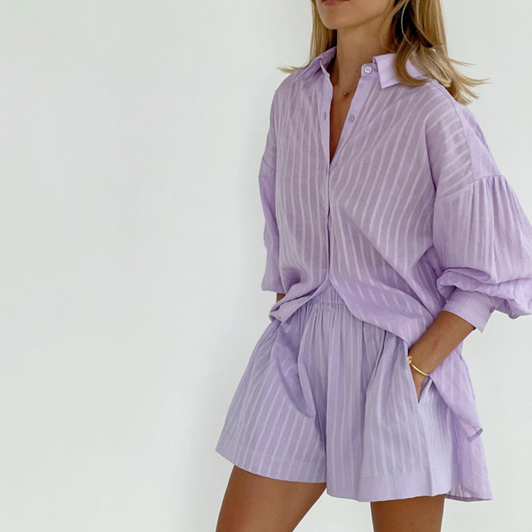 Yselia - Light and Airy Button-Up Shirt and Shorts Ensemble