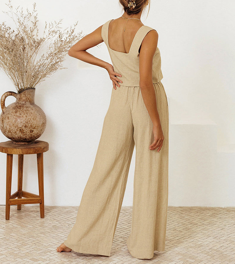 Milena - Chic Minimalist Top with Wide-Leg Pants Ensemble