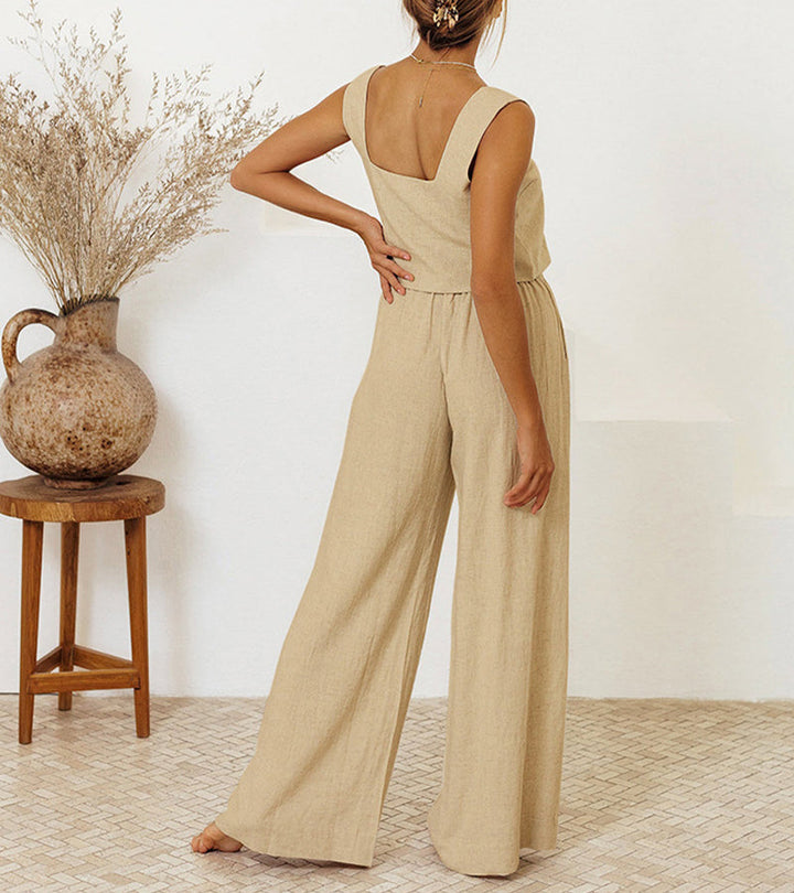 Milena - Chic Minimalist Top with Wide-Leg Pants Ensemble