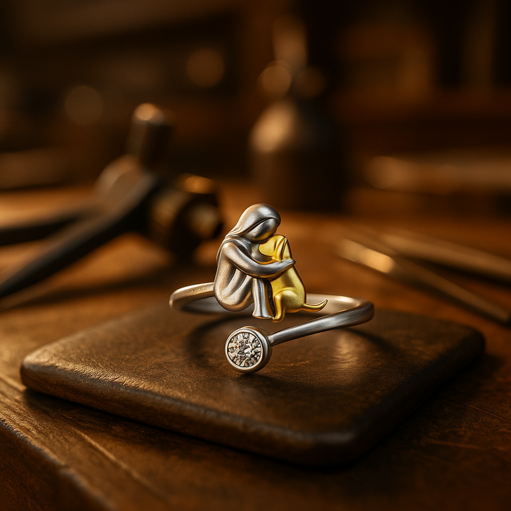 Handcrafted Adjustable Dog Ring in 925 Sterling Silver with Zirconia