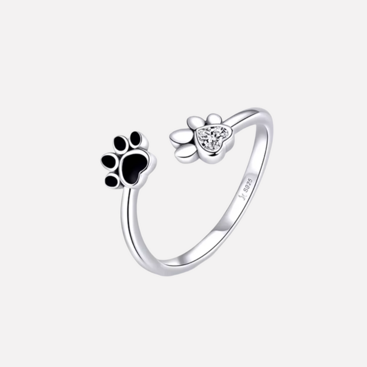Adjustable 925 Sterling Silver Paw Ring with Zirconia and Enamel Accents