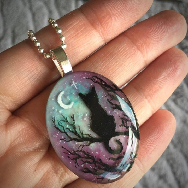 Charming Cat Necklace: 'The Starry Night' Design
