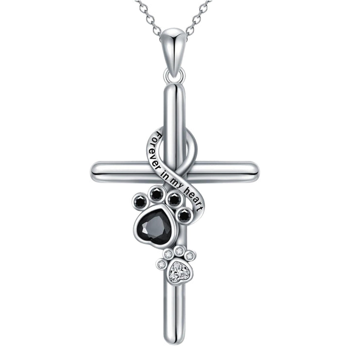 Sterling Silver 925 Paw Print and Cross Pendant Necklace
